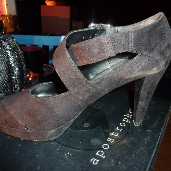 APOSTROPHE ALICIA GOTH WICCA BLACK OPEN TOE HEEL PLATFORM SHOES PEASANT 8.5 M - Picture 5 of 8